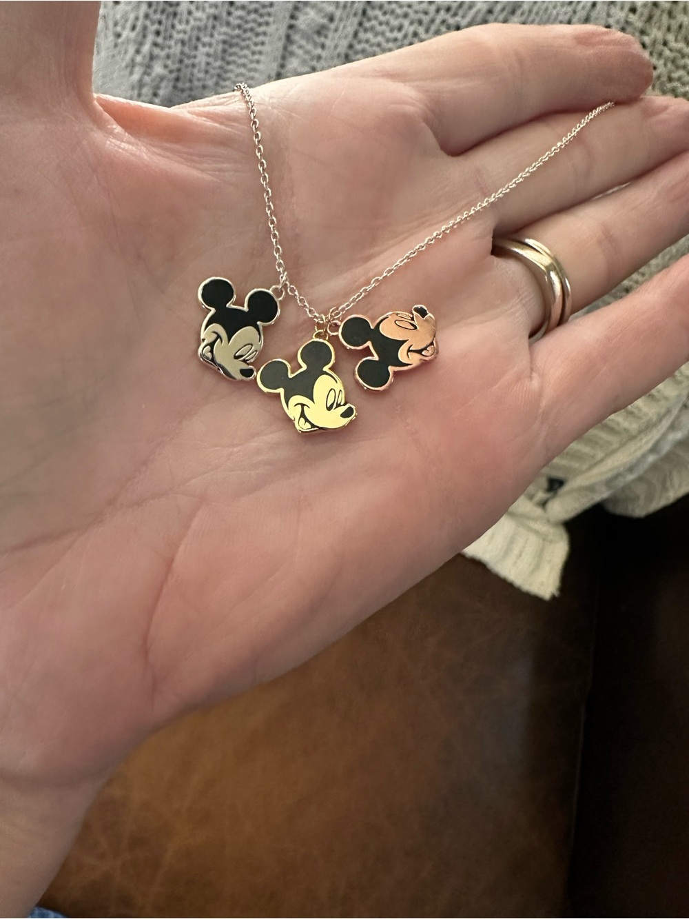 Disney Trio Mickey Head Pendant Necklace gold silver rose gold